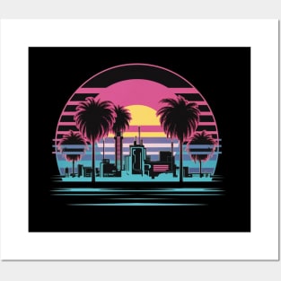 80s Vaporwave Palm Trees Sunset cyberpunk style Posters and Art